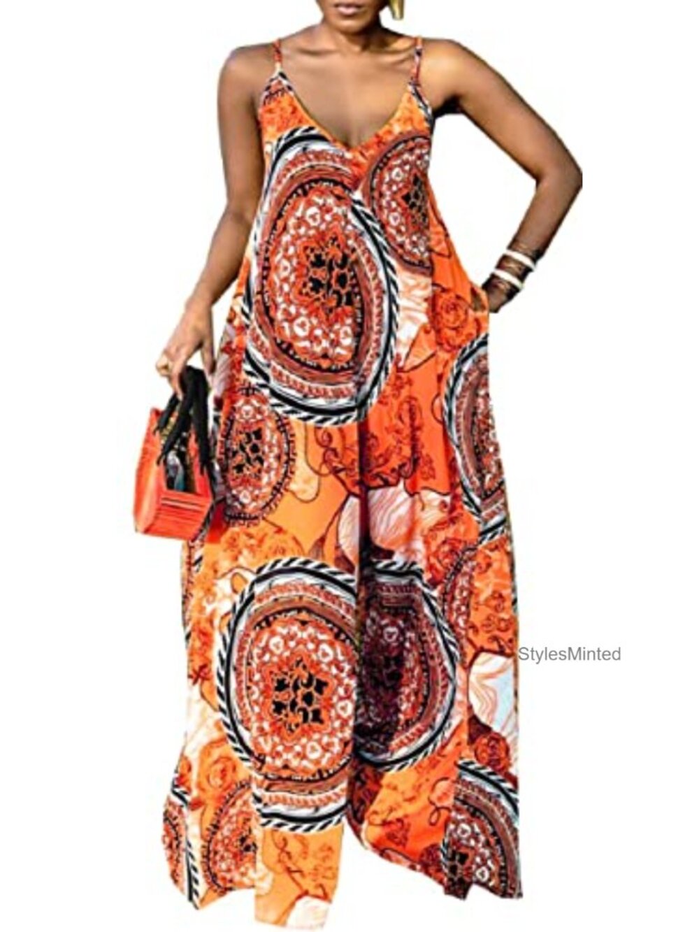 Sleeveless Wide Leg Jumpsuit with Pockets Loose Fit Summer V-Neck